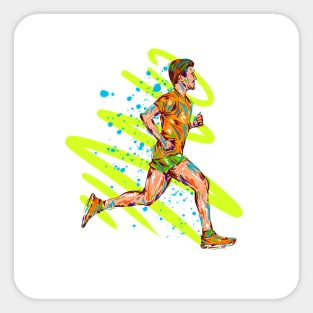 Running man colorful illustration digital art Sticker